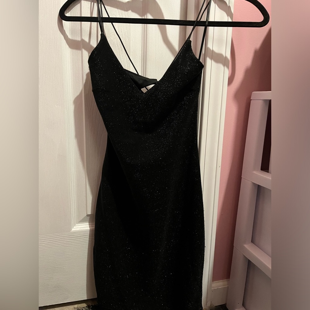 Black sparkly Mini Windsor dress. Tie open back. Size xs